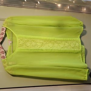 Women's GB highly visible neon green sheer and lace blouse XS
